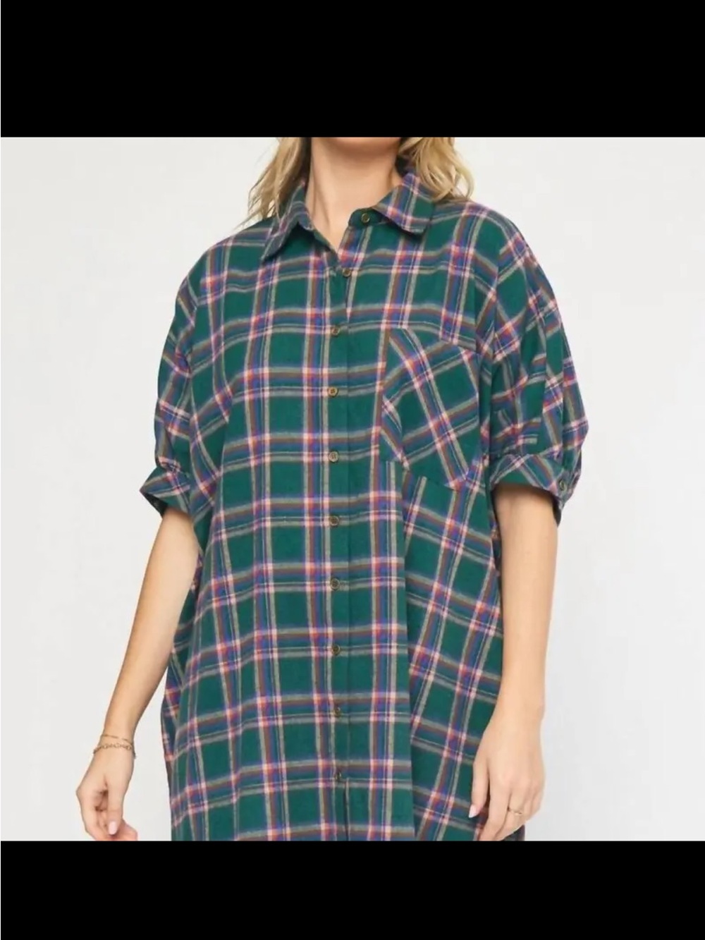entro Green Plaid Button-Up Shirt Dress Flannel Plus Size
